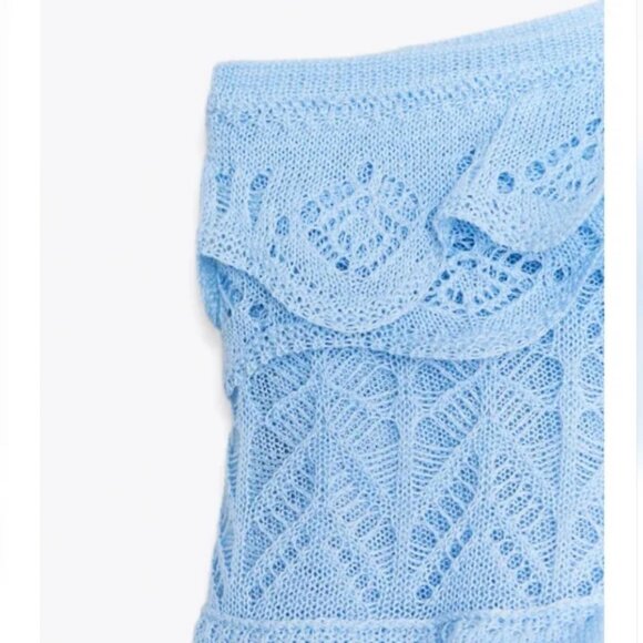 ZARA RUFFLED POINTELLE KNIT DRESS - Picture 11 of 11